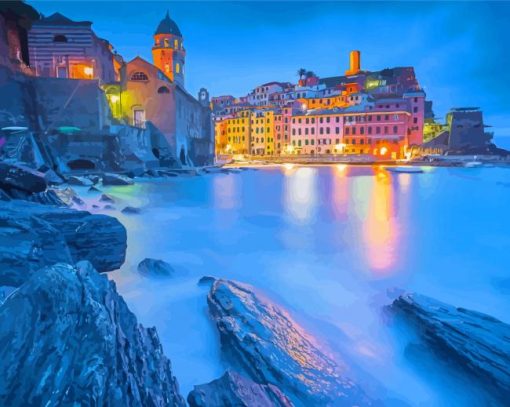 Vernazza Town At Night Diamond Painting