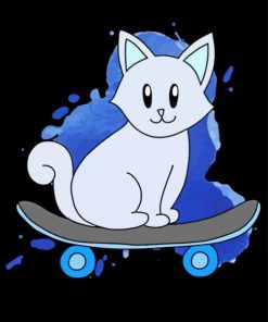 White Cat Skating Diamond Painting