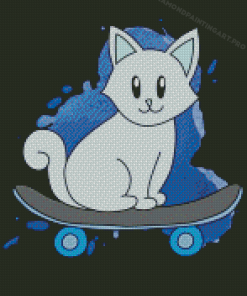 White Cat Skating Diamond Painting