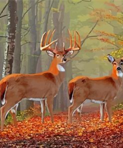 Whitetail Buck And Doe In Forest Diamond Painting