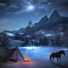 Winter Scene Horse Campfire Diamond Painting