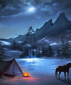 Winter Scene Horse Campfire Diamond Painting