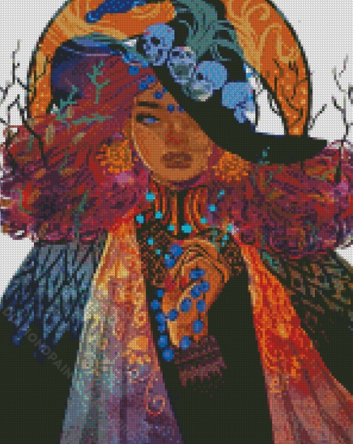 Witch With Skull Hat Diamond Painting