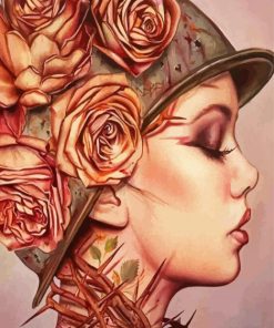 Woman With floral Helmet Diamond Painting