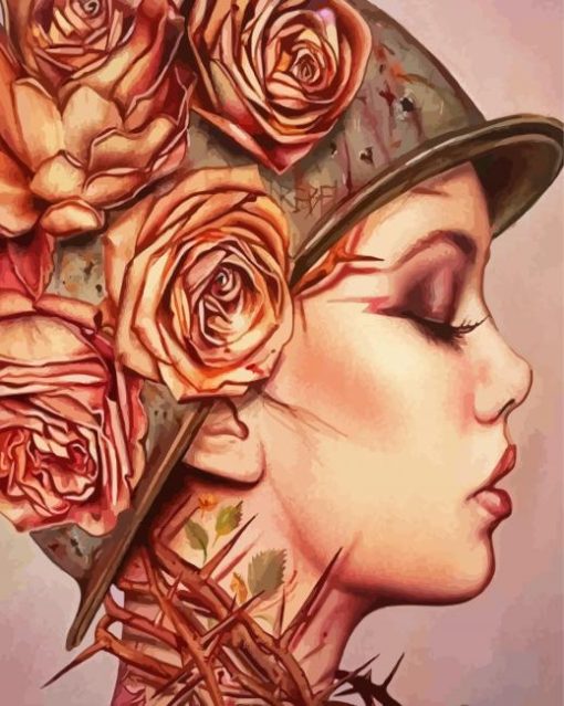 Woman With floral Helmet Diamond Painting