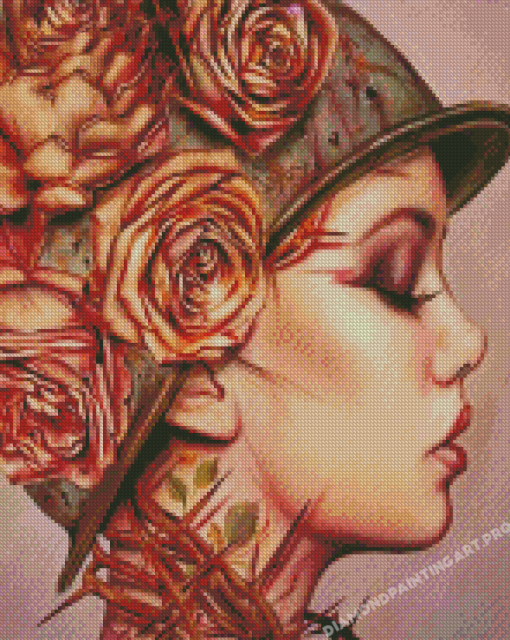 Woman With floral Helmet Diamond Painting