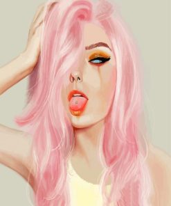 Woman With Pink Hair Diamond Painting