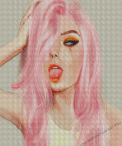 Woman With Pink Hair Diamond Painting