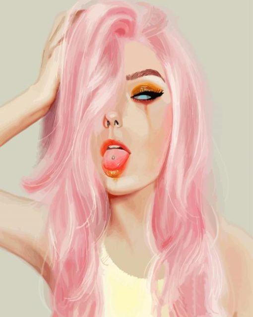 Woman With Pink Hair Diamond Painting