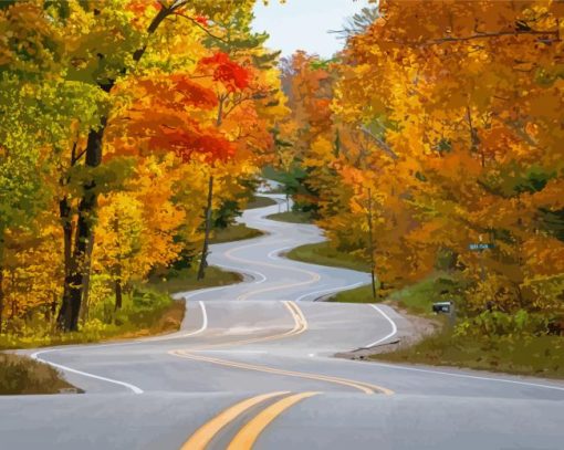 Autumn Windy Road Diamond Painting