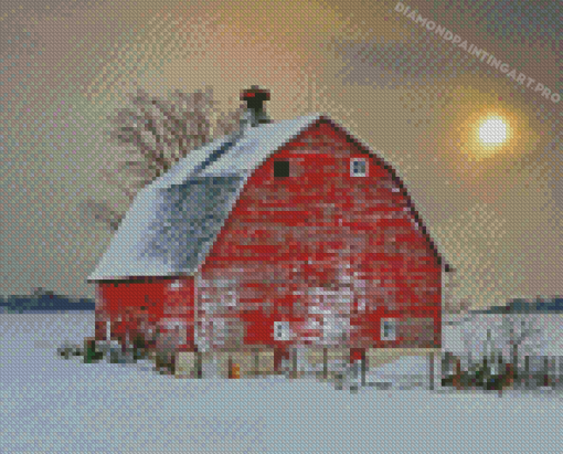 Barn In Snow Diamond Painting