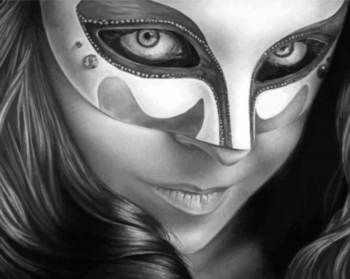 Black And White Woman In Mask Diamond Painting