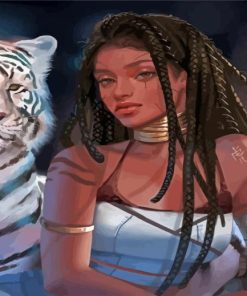 Black Lady And Tiger Diamond Painting