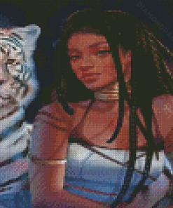 Black Lady And Tiger Diamond Painting