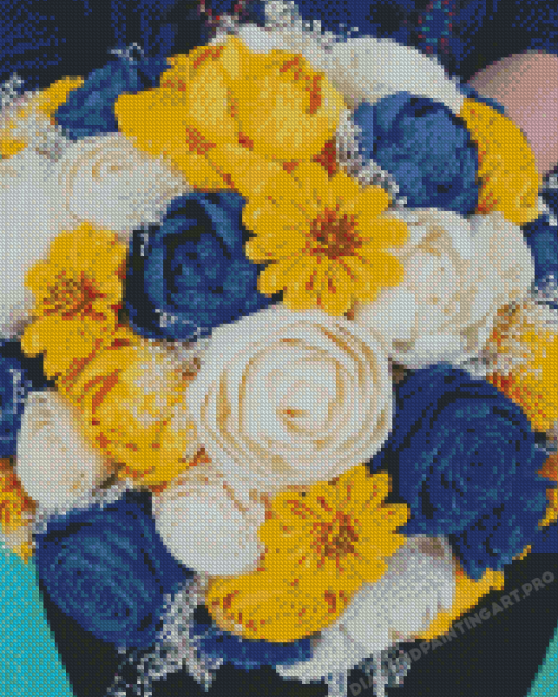 Blue Yellow Bouquet Flowers Diamond Painting