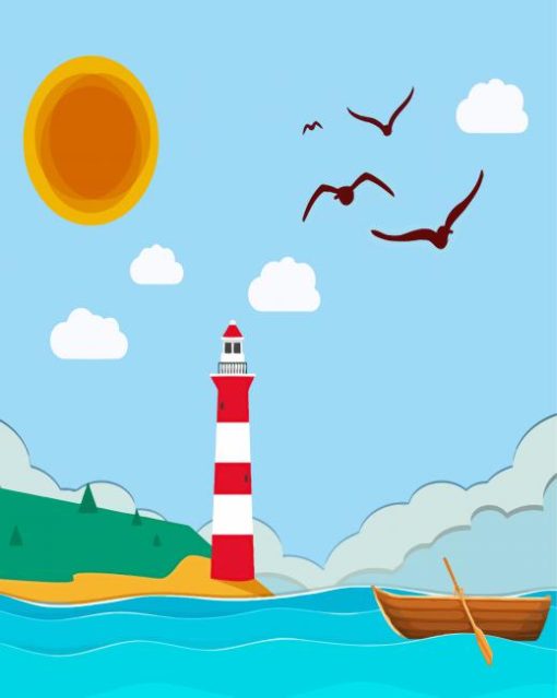 Boats And Lighthouse Diamond Painting