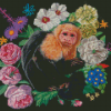 Capuchin Monkey And Flowers Diamond Painting