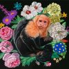 Capuchin Monkey And Flowers Diamond Painting