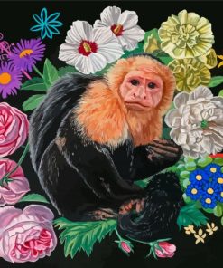 Capuchin Monkey And Flowers Diamond Painting