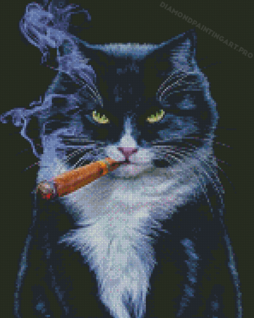 Cat Animal Smoking Diamond Painting