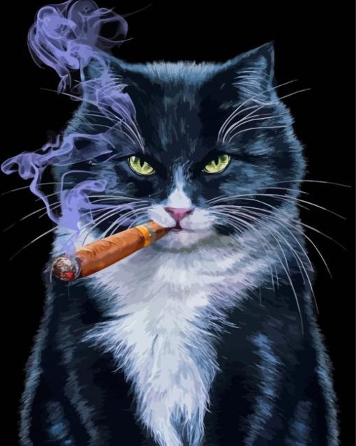 Cat Animal Smoking Diamond Painting