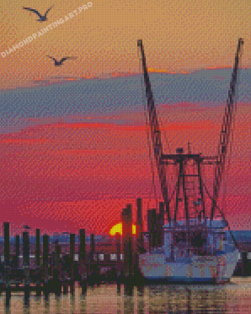 Chincoteague Harbor At Sunset Diamond Painting