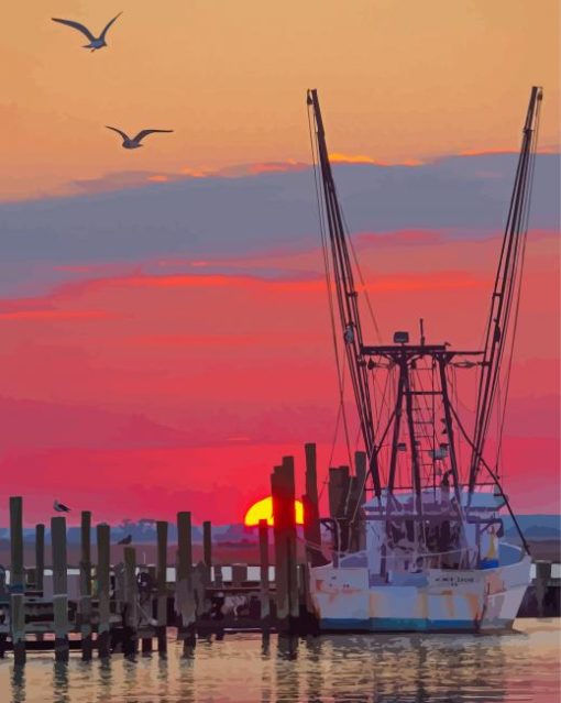 Chincoteague Harbor At Sunset Diamond Painting