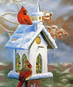 Cool Birdhouse And Cardinals Diamond Painting