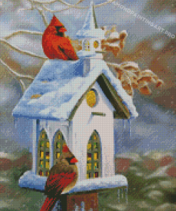 Cool Birdhouse And Cardinals Diamond Painting