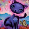 Cute Black Kitten And Butterfly Diamond Painting