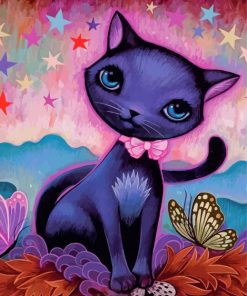 Cute Black Kitten And Butterfly Diamond Painting