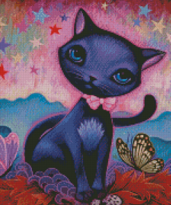 Cute Black Kitten And Butterfly Diamond Painting