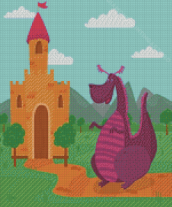 Cute Dragon Standing In Front Of A Castle Fairy Diamond Painting