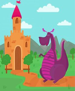 Cute Dragon Standing In Front Of A Castle Fairy Diamond Painting