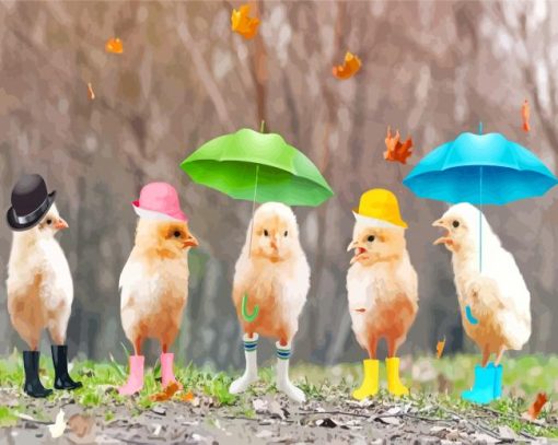 Funny Birds In Rain Diamond Painting