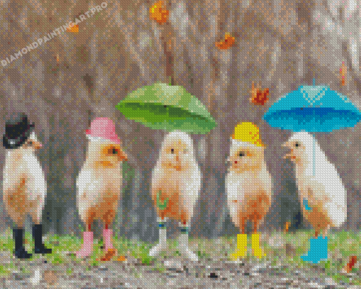 Funny Birds In Rain Diamond Painting