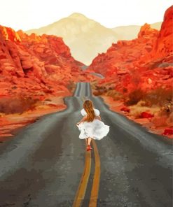 Girl In Road To Valley Of Fire State Park Diamond Painting