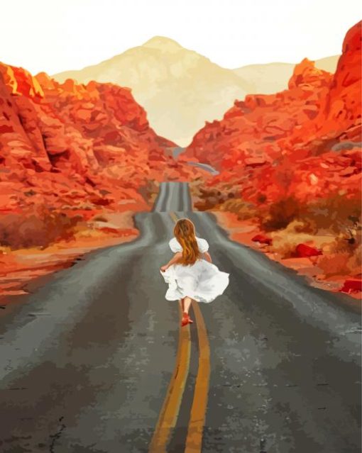 Girl In Road To Valley Of Fire State Park Diamond Painting