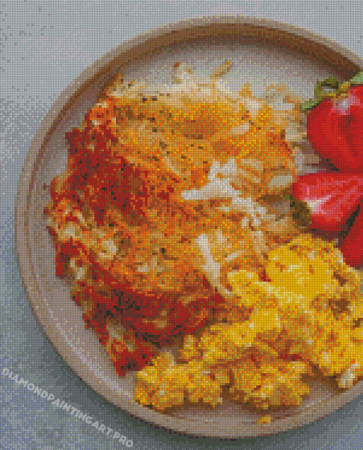 Hash Browns With Egg And Strawberry Diamond Painting