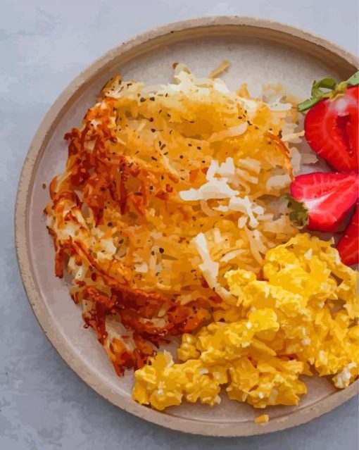 Hash Browns With Egg And Strawberry Diamond Painting