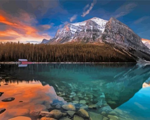 Lake Louise Canada Sunset Diamond Painting