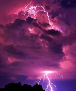 Lightning Sky Scape With Pink Clouds Diamond Painting