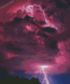 Lightning Sky Scape With Pink Clouds Diamond Painting