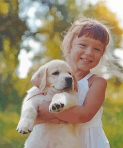 Little Toddler Girl Playing With Puppy Diamond Painting