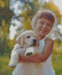 Little Toddler Girl Playing With Puppy Diamond Painting