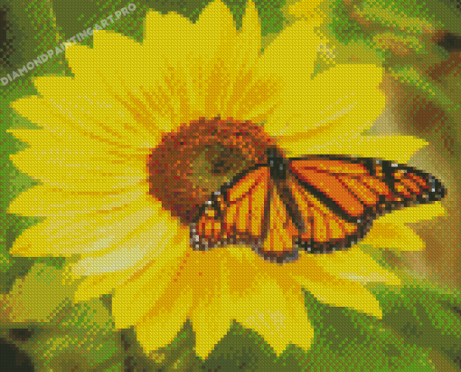 Monarch Butterfly On Sunflower Diamond Painting