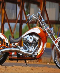 Orange Chopper Motorcycle Diamond Painting