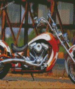 Orange Chopper Motorcycle Diamond Painting