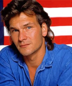 Patrick Swayze With American Flag Diamond Painting