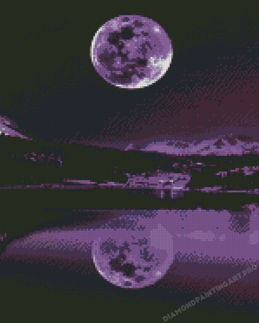 Purple Moon Water Reflection Diamond Painting